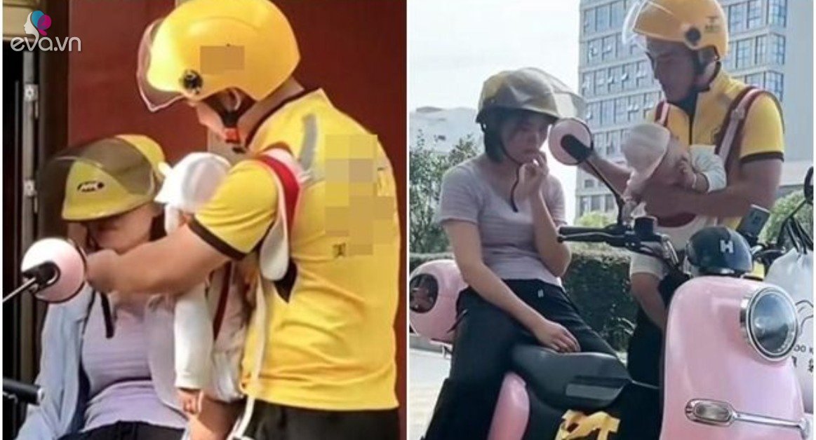 Anh chàng shipper đưa vợ con cùng đi giao hàng làm